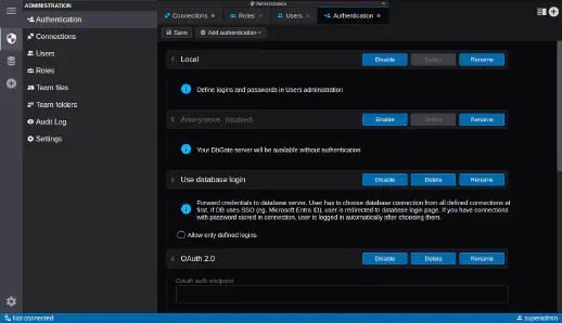 DbGate - authentication administration